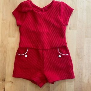 Janie and Jack red quilted, cut out back romper. Size 18-24months